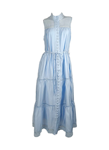 4250012 Hollow Embroidery Sleeveless Maxi Dress *Blue