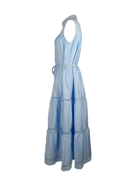 4250012 Hollow Embroidery Sleeveless Maxi Dress *Blue