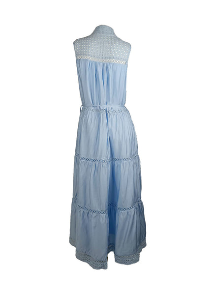 4250012 Hollow Embroidery Sleeveless Maxi Dress *Blue