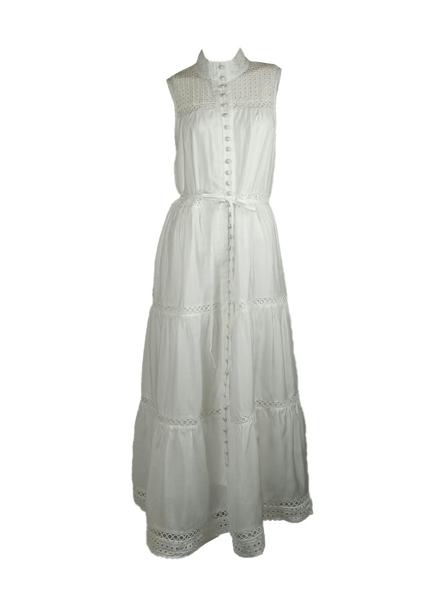 4250012 Hollow Embroidery Sleeveless Maxi Dress *White