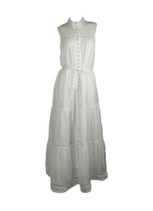 4250012 Hollow Embroidery Sleeveless Maxi Dress *White