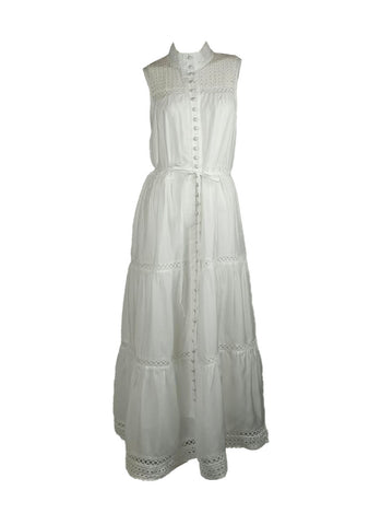 4250012 Hollow Embroidery Sleeveless Maxi Dress *White