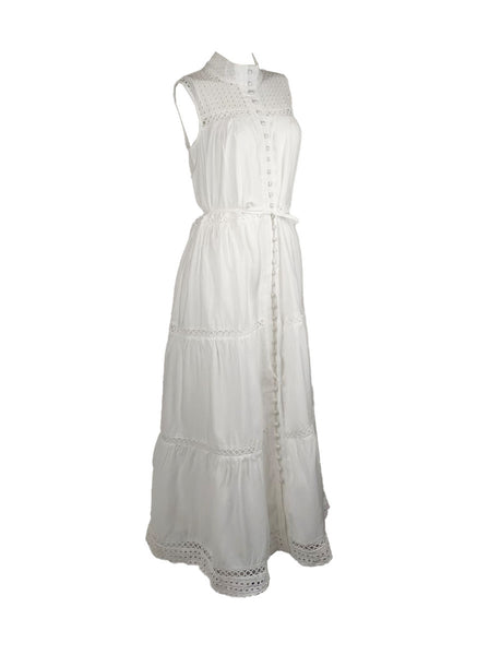 4250012 Hollow Embroidery Sleeveless Maxi Dress *White