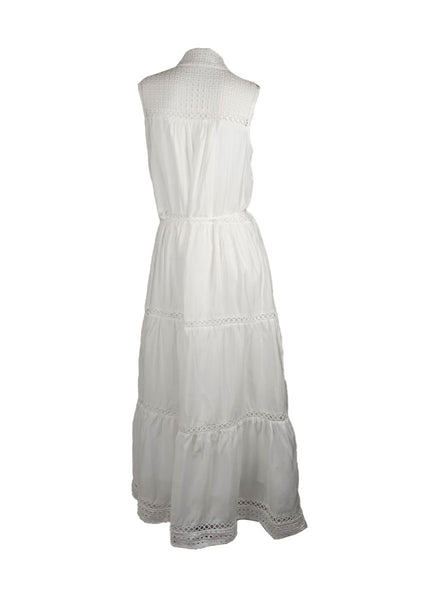 4250012 Hollow Embroidery Sleeveless Maxi Dress *White