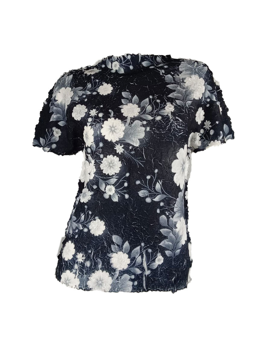 4250016 *Floral Printed Pleats Top *Black