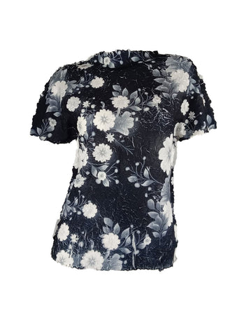 4250016 *Floral Printed Pleats Top *Black