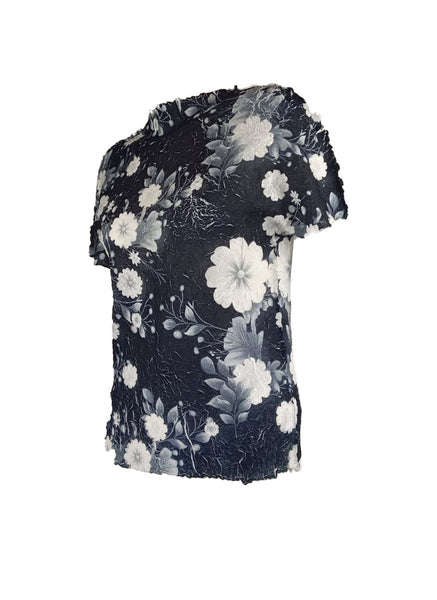 4250016 *Floral Printed Pleats Top *Black