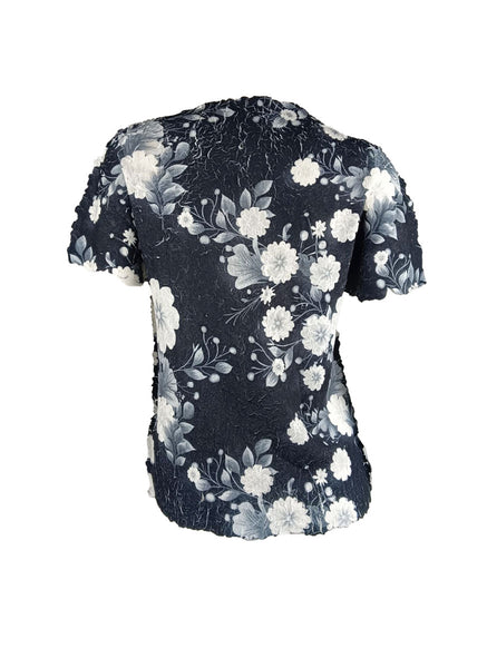 4250016 *Floral Printed Pleats Top *Black