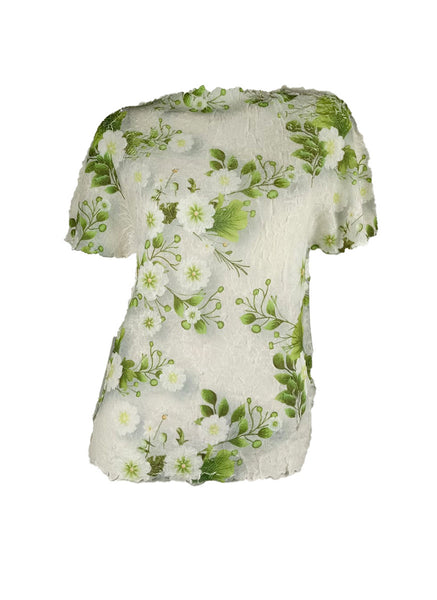 4250016 *Floral Printed Pleats Top *Green