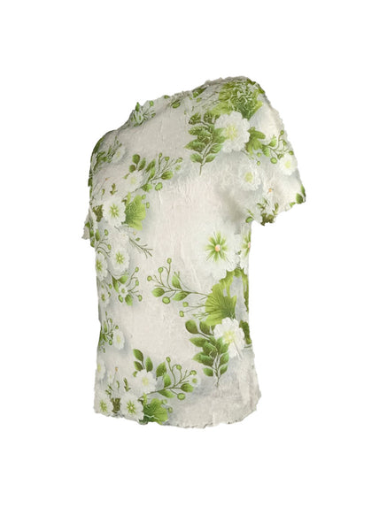 4250016 *Floral Printed Pleats Top *Green