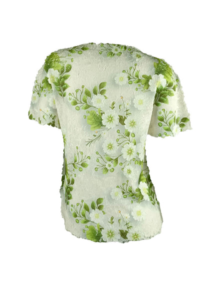 4250016 *Floral Printed Pleats Top *Green