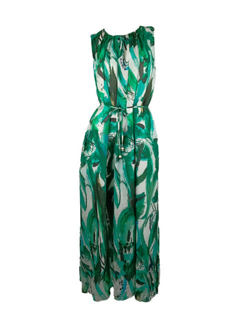 4250018 Round Neck Waist Tie Sleeveless Ramie Dress *Blue