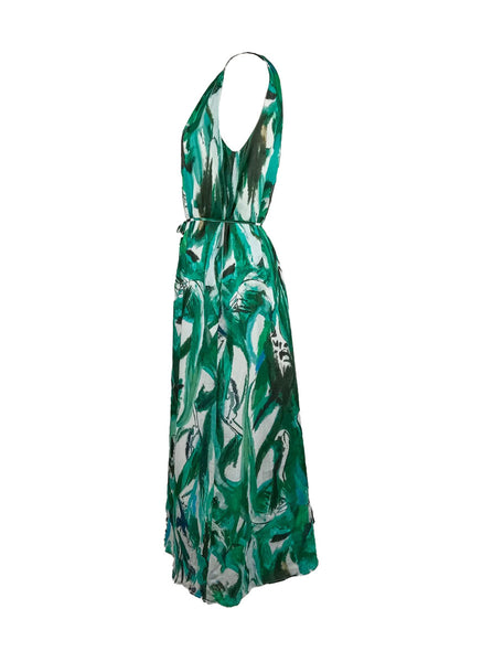 4250018 Round Neck Waist Tie Sleeveless Ramie Dress *Blue