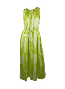 4250018 Round Neck Waist Tie Sleeveless Ramie Dress *Green