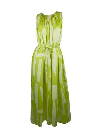 4250018 Round Neck Waist Tie Sleeveless Ramie Dress *Green