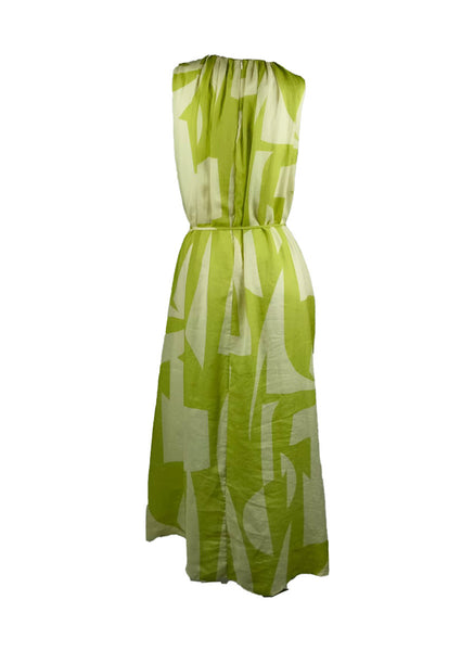 4250018 Round Neck Waist Tie Sleeveless Ramie Dress *Green