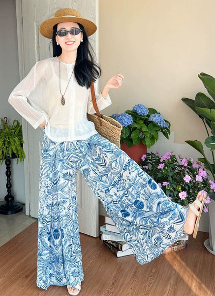 4250022 Ink Embroidered Wide Leg Pleated Pants *Last Piece
