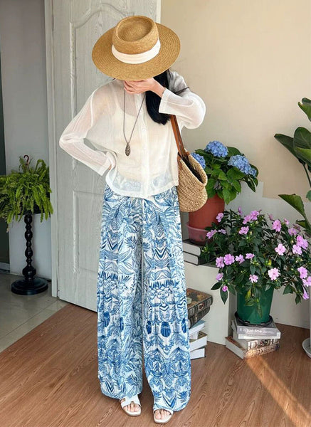 4250022 Ink Embroidered Wide Leg Pleated Pants *Last Piece