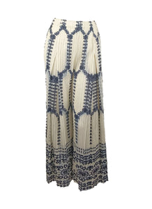 4250022 Ink Embroidered Wide Leg Pleated Pants *Cream