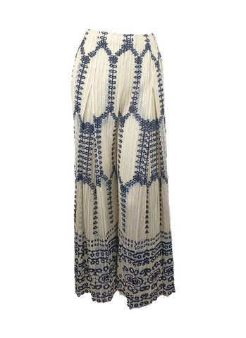 4250022 Ink Embroidered Wide Leg Pleated Pants *Cream