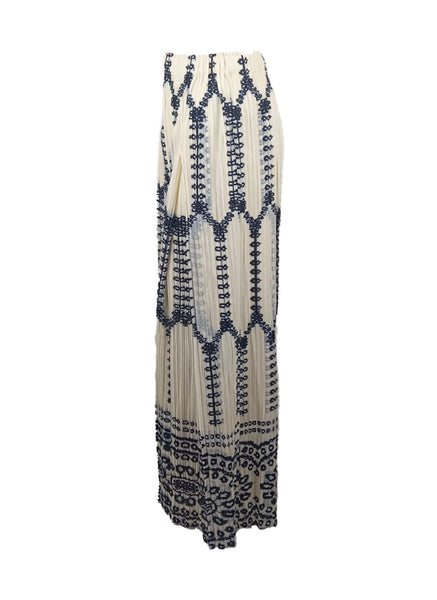 4250022 Ink Embroidered Wide Leg Pleated Pants *Cream
