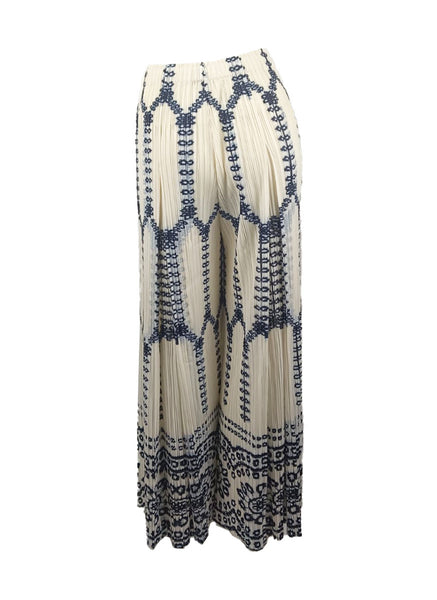 4250022 Ink Embroidered Wide Leg Pleated Pants *Cream