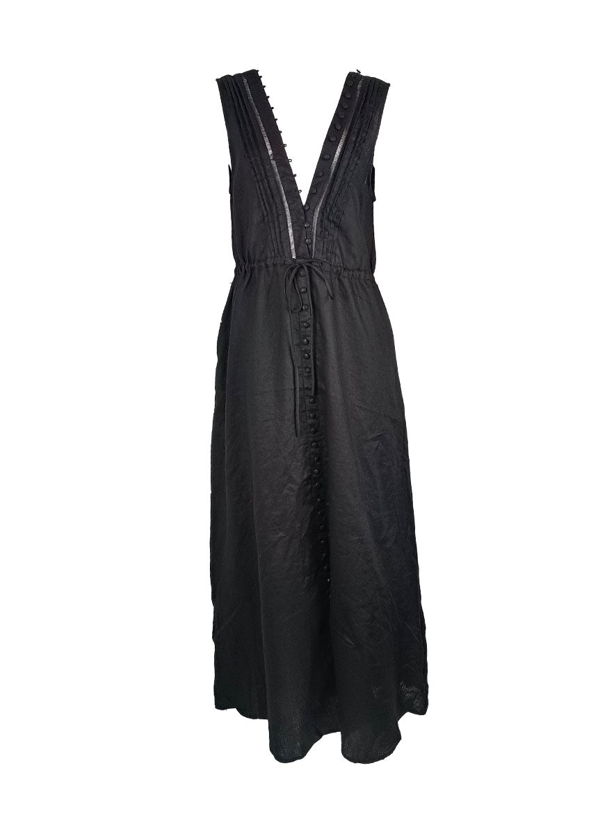 5240020 Sleeveless Linen Maxi Dress *Black *Backorder