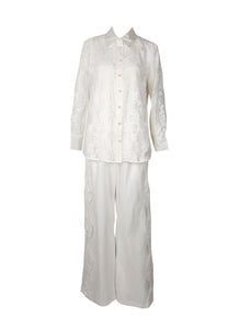 5240025 Embroidered Long Sleeve Top & Pants Set *White *Backorder