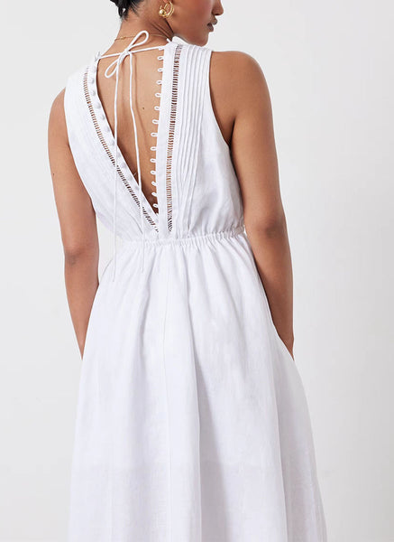 5240020 Sleeveless Linen Maxi Dress *White *Backorder