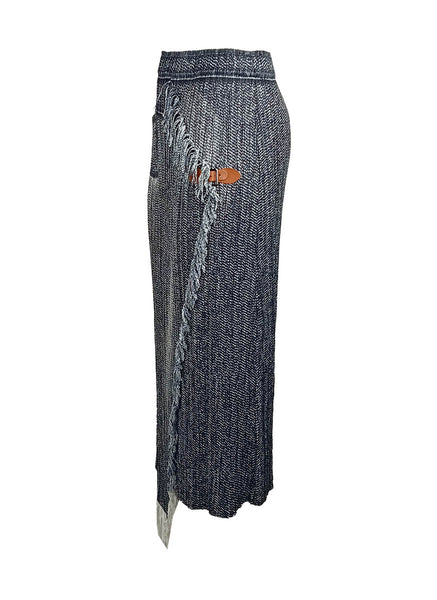 5240031 Denim Printed Pleated Skirt *Preorder