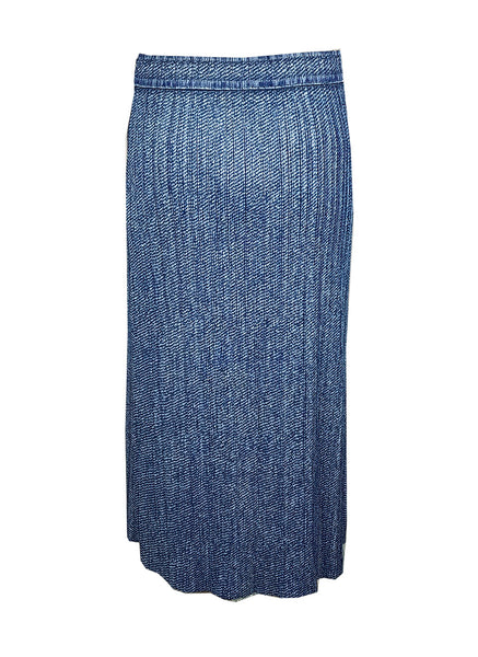 5240031 Denim Printed Pleated Skirt *Blue *Preorder