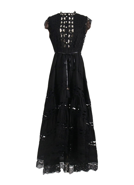 6230010 Sleeveless Eyelet Trimmed Dress *Black