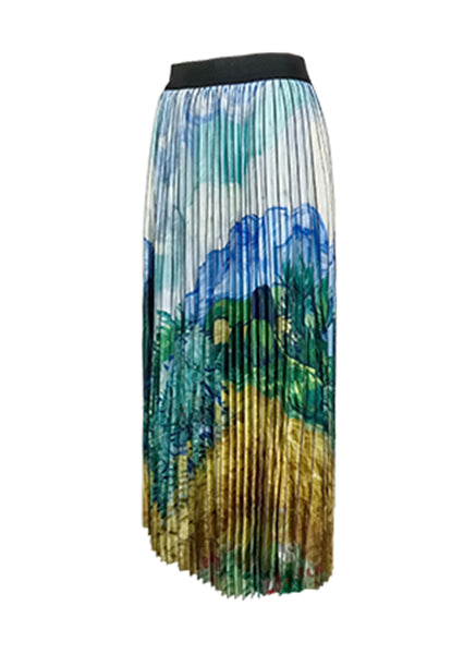 6230055 Printed Pleats Skirt *Blue & Green