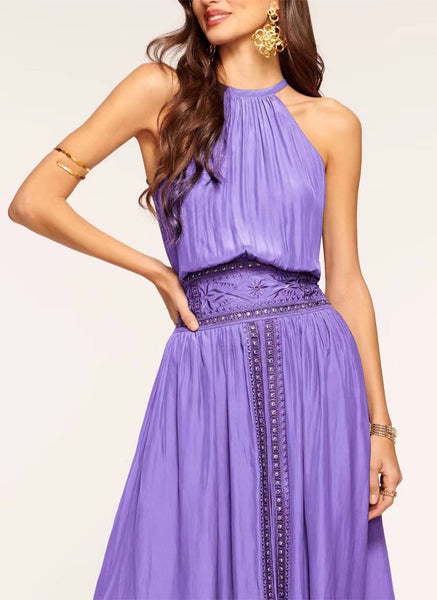 7230012 Gold Studs Embroiderd Dress *Purple