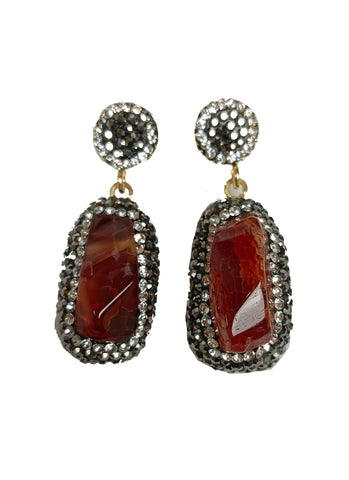 7230058 Natural Stone Crystal Earrings *Red
