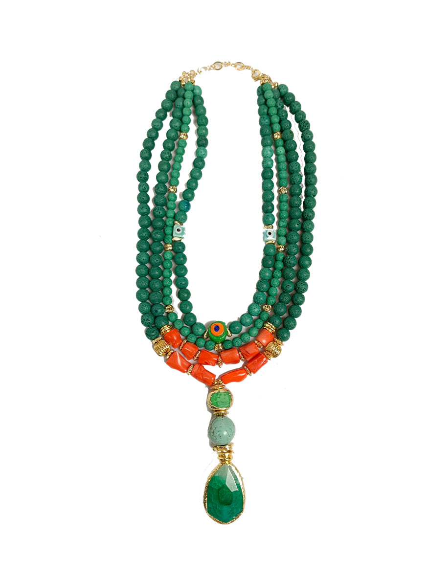 7230069 Layered Beads Natural Stone Necklace *Green