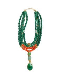 7230069 Layered Beads Natural Stone Necklace *Green