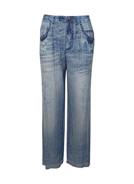 7240012 Denim Style Distressed Straight Pants *Blue *Backorder