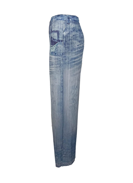 7240012 Denim Style Distressed Straight Pants *Blue *Backorder