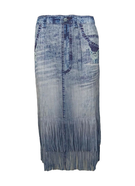 7240013 Denim Style Distressed Pleated Skirt *Backorder