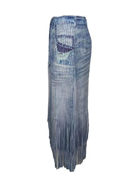 7240013 Denim Style Distressed Pleated Skirt *Backorder