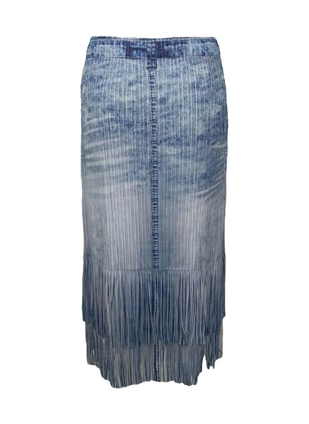 7240013 Denim Style Distressed Pleated Skirt *Backorder