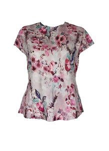 7240017 Floral Printed Pleated Top *Pink