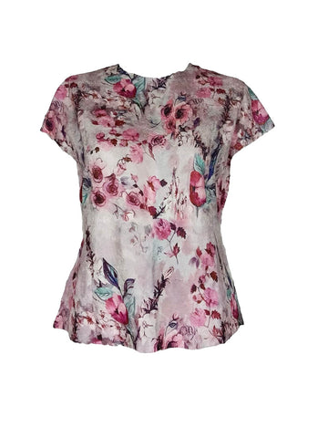 7240017 Floral Printed Pleated Top *Pink