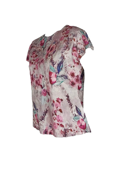 7240017 Floral Printed Pleated Top *Pink