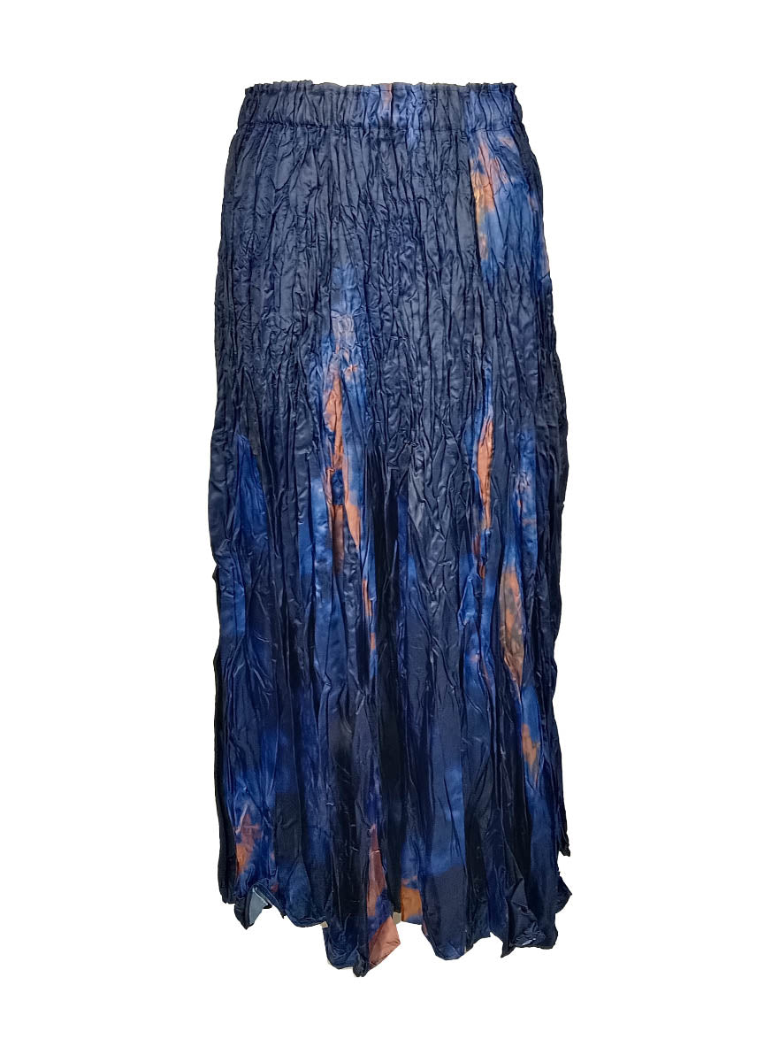 7240023 Irregular Pleated Printed Long Skirt *Blue *Backorder