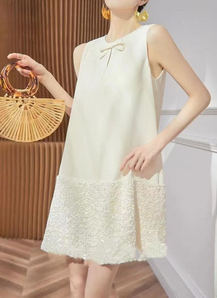 9240020 Sequined Sleeveless Mini Dress *White *Backorder