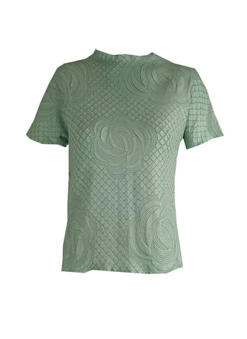 8230004 Floral Embossed Texture Top *Green