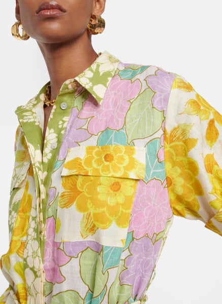 8230027 Floral Patchwork Shirt Dress