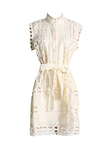 8230031 Lace Trimmed Belted Dress *Yellow